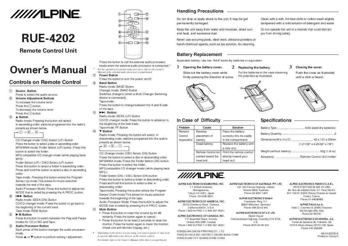 Guide utilisation ALPINE RUE-4202  de la marque ALPINE