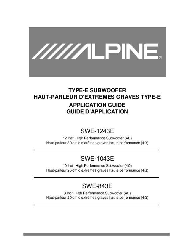 Guide utilisation ALPINE SWE-1043E  de la marque ALPINE