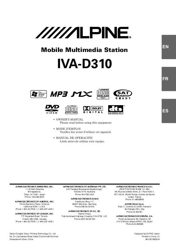 Guide utilisation ALPINE IVA-D310  de la marque ALPINE