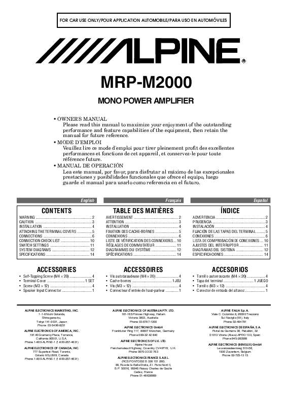 Guide utilisation ALPINE MRP-M2000  de la marque ALPINE