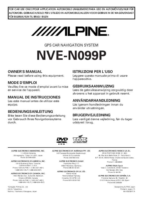 Guide utilisation ALPINE NVE-N099P  de la marque ALPINE