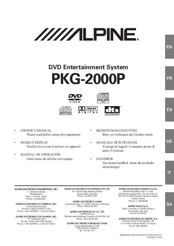 Guide utilisation ALPINE PKG-2000P  de la marque ALPINE