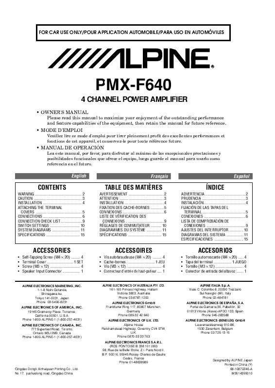 Guide utilisation ALPINE PMX-F640  de la marque ALPINE