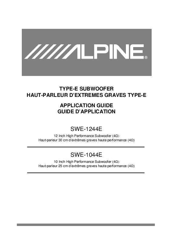 Guide utilisation ALPINE SWE-1044E  de la marque ALPINE