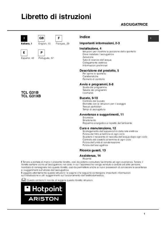 Guide utilisation HOTPOINT-ARISTON TCLG31XB de la marque HOTPOINT-ARISTON