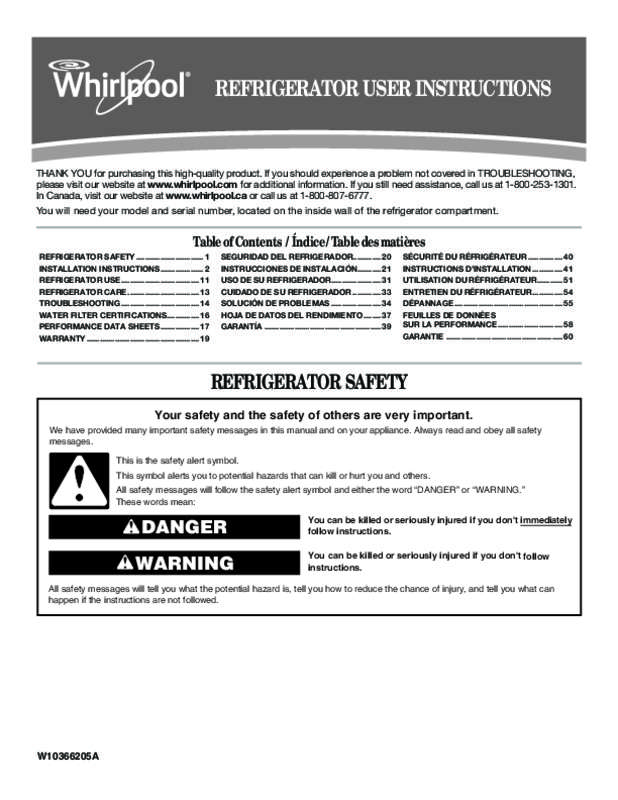 Guide utilisation WHIRLPOOL GB9FHDXWB de la marque WHIRLPOOL