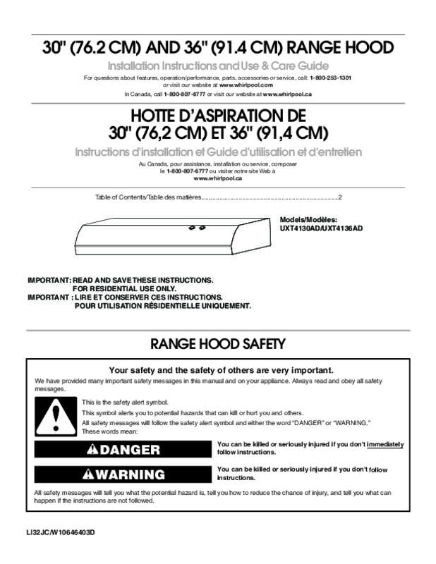 Guide utilisation WHIRLPOOL UXT4136ADS  - USE & CARE GUIDE de la marque WHIRLPOOL