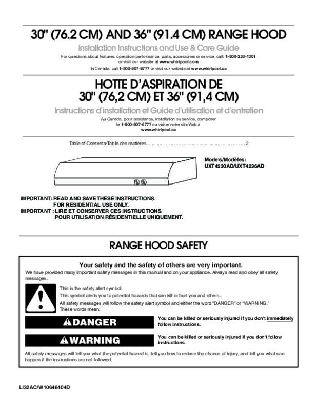 Guide utilisation WHIRLPOOL UXT4230ADS  - USE & CARE GUIDE de la marque WHIRLPOOL