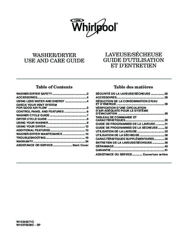 Guide utilisation WHIRLPOOL WET3300XQ  de la marque WHIRLPOOL