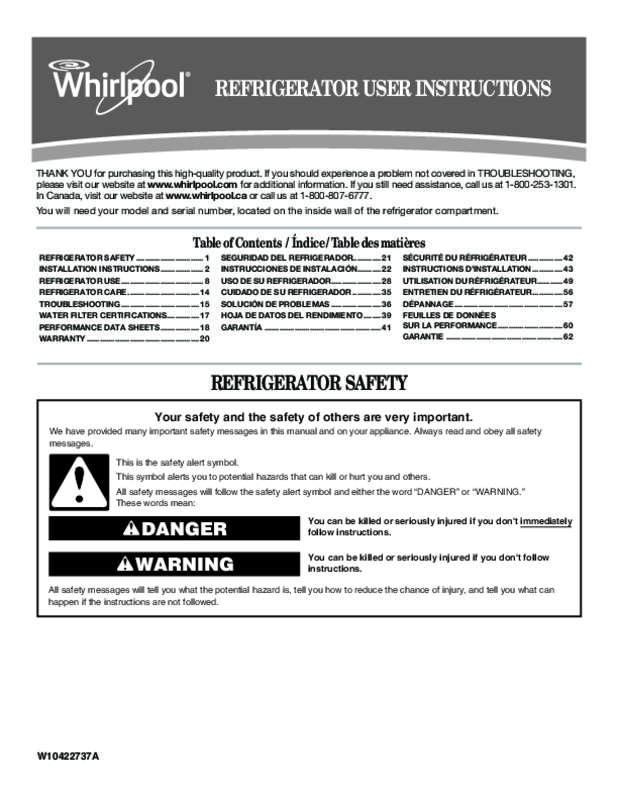 Guide utilisation WHIRLPOOL WRX735SDBM de la marque WHIRLPOOL