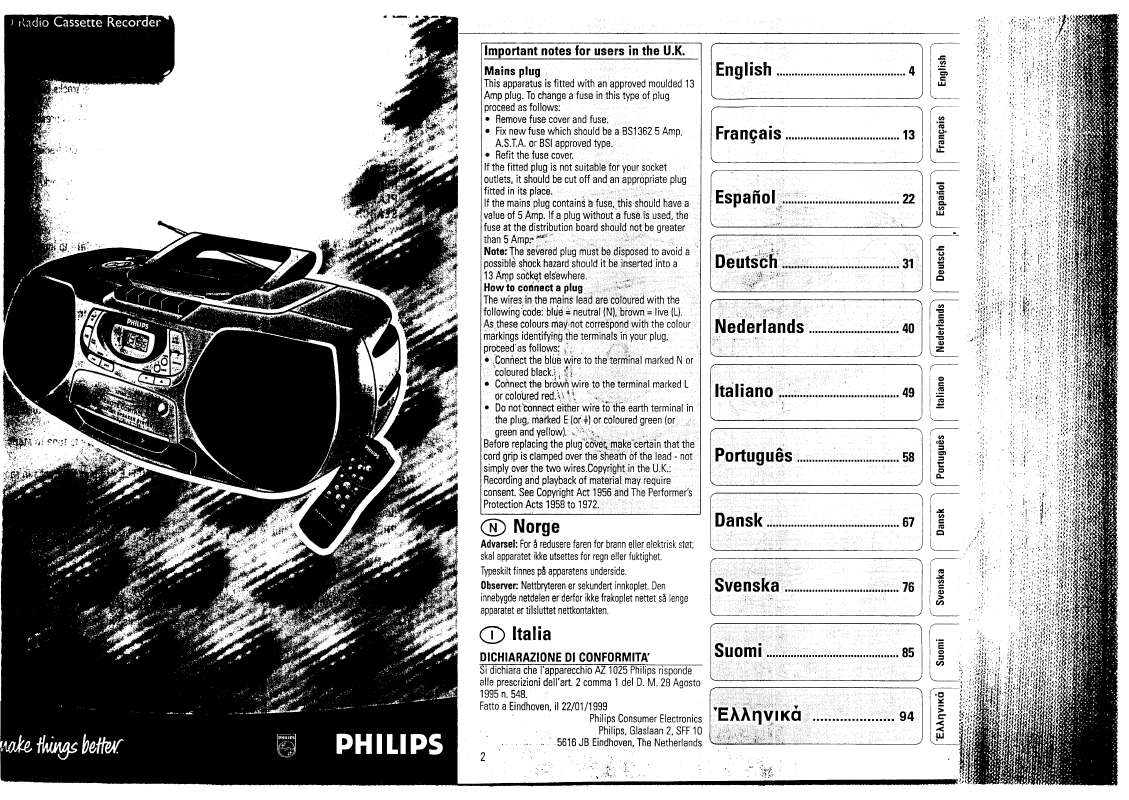 Guide utilisation PHILIPS AZ1025  de la marque PHILIPS