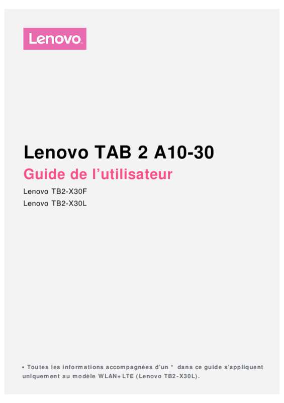 Guide utilisation LENOVO TAB 2 A10-30 10  2 GO RAM  de la marque LENOVO
