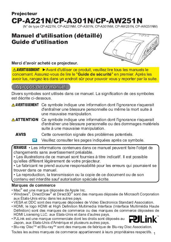Guide utilisation  HITACHI CP-A301NM  de la marque HITACHI