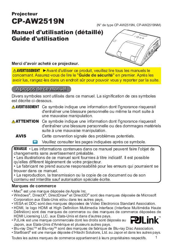 Guide utilisation  HITACHI CP-AW2519NM  de la marque HITACHI