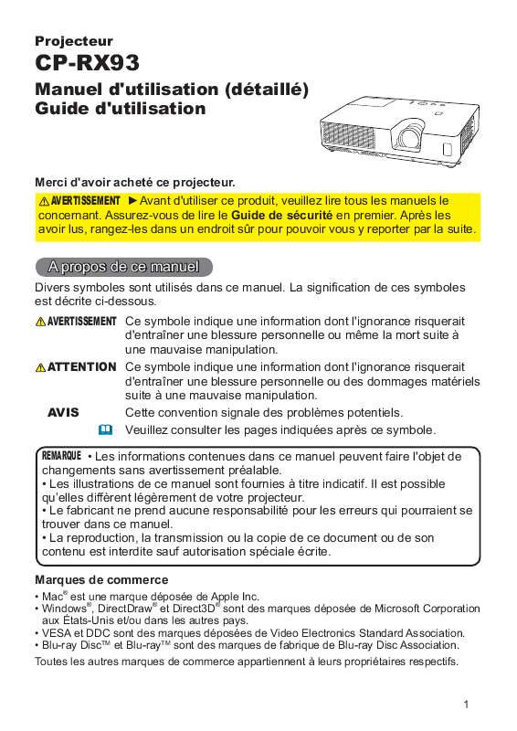Guide utilisation HITACHI CP-RX93  de la marque HITACHI