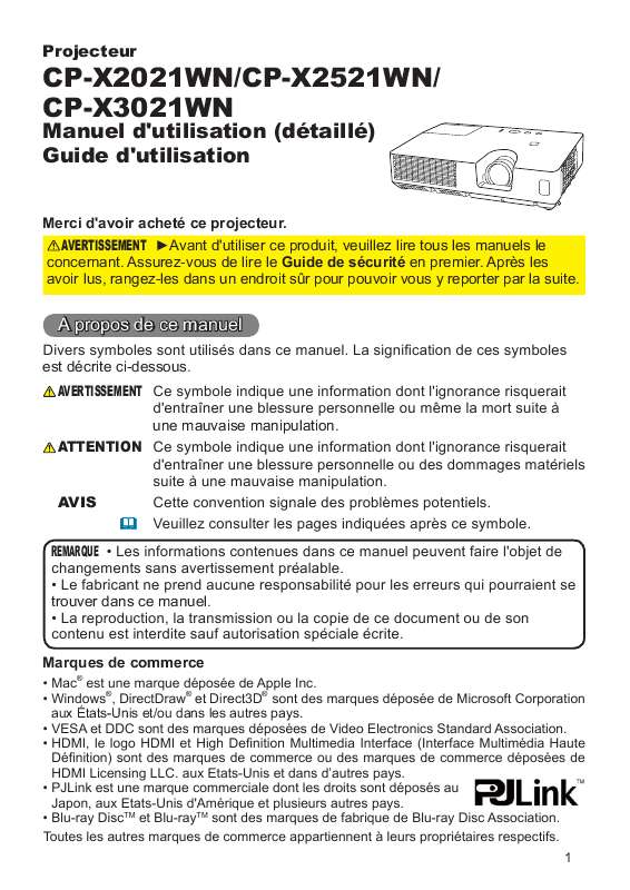 Guide utilisation HITACHI CP-X2521WN  de la marque HITACHI