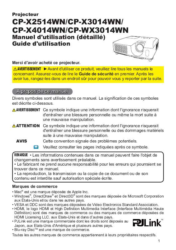 Guide utilisation  HITACHI CP-X3014WN  de la marque HITACHI