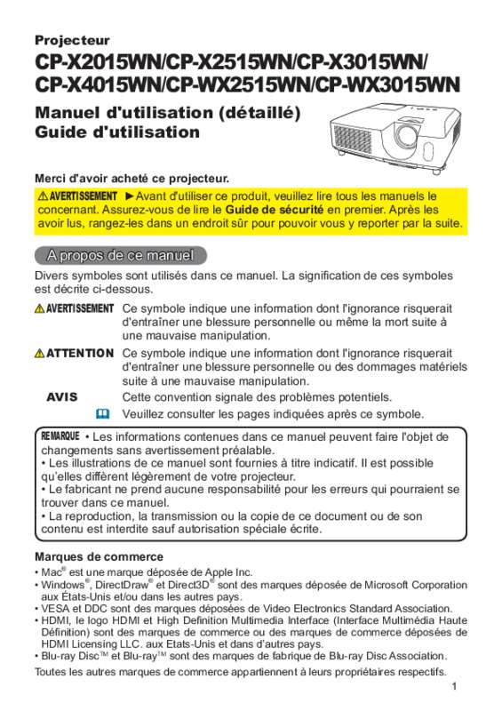Guide utilisation HITACHI CP-X4015WN  de la marque HITACHI