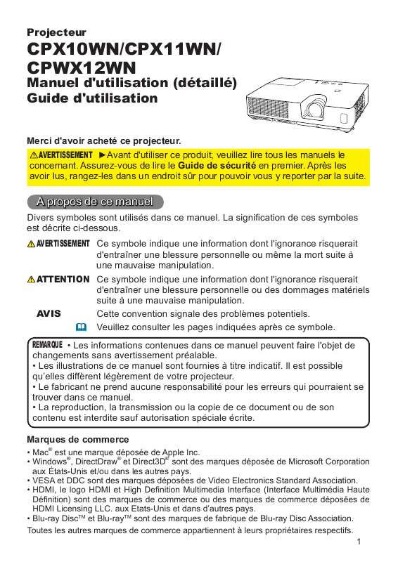 Guide utilisation HITACHI CPWX12WN  de la marque HITACHI
