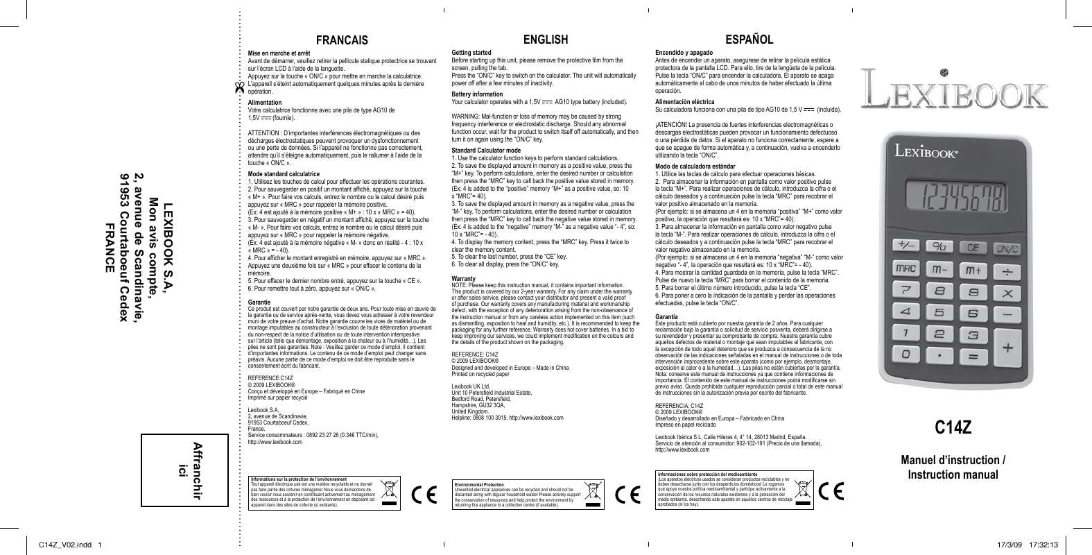 Guide utilisation LEXIBOOK C 14 Z  de la marque LEXIBOOK