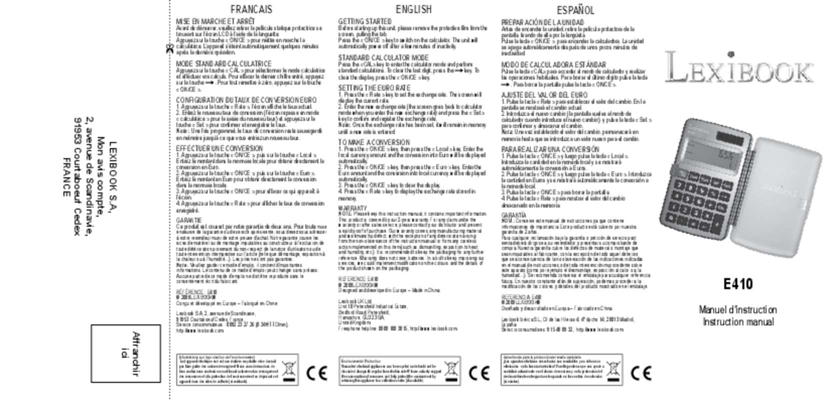Guide utilisation LEXIBOOK E410Z  de la marque LEXIBOOK