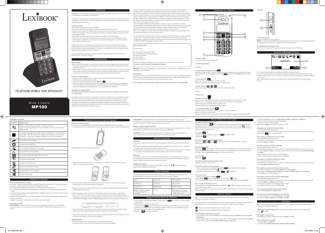 Guide utilisation  LEXIBOOK MP100  de la marque LEXIBOOK