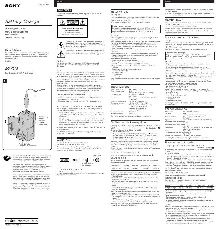 Guide utilisation  SONY BC-V615  de la marque SONY