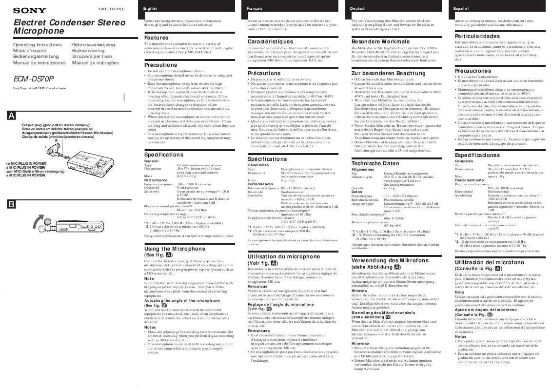Guide utilisation  SONY ECM-DS70P  de la marque SONY