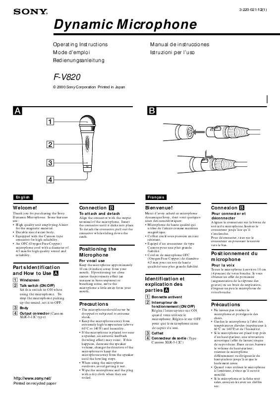 Guide utilisation  SONY F-V820  de la marque SONY