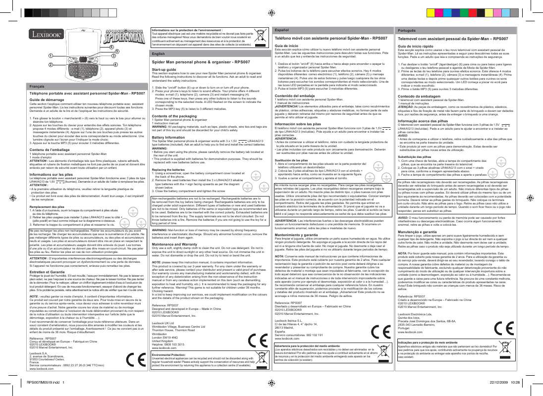 Guide utilisation  LEXIBOOK RPS007 SPIDER-MAN  de la marque LEXIBOOK