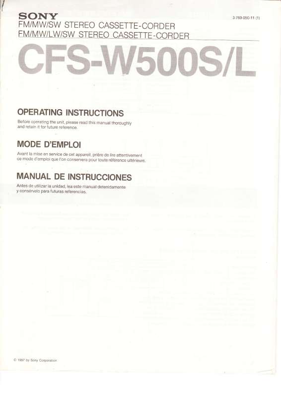Guide utilisation SONY CFS-W500L  de la marque SONY
