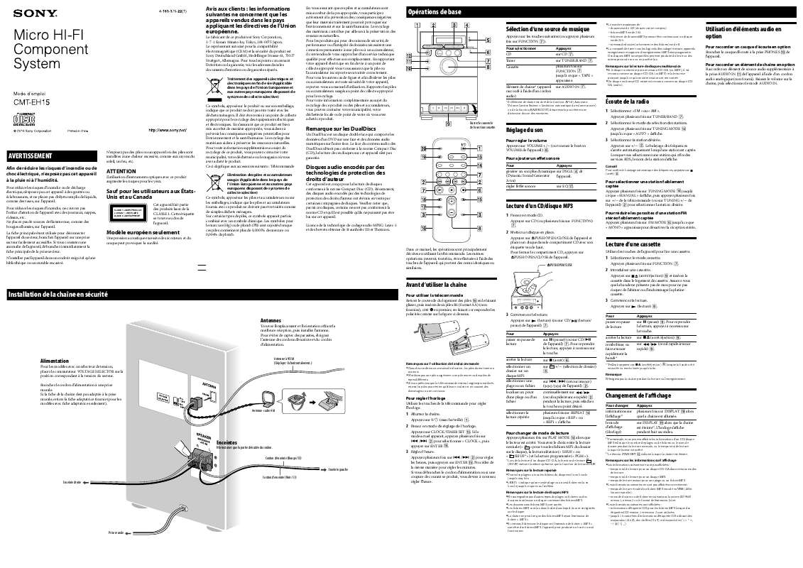 Guide utilisation SONY CMT-EH15  de la marque SONY