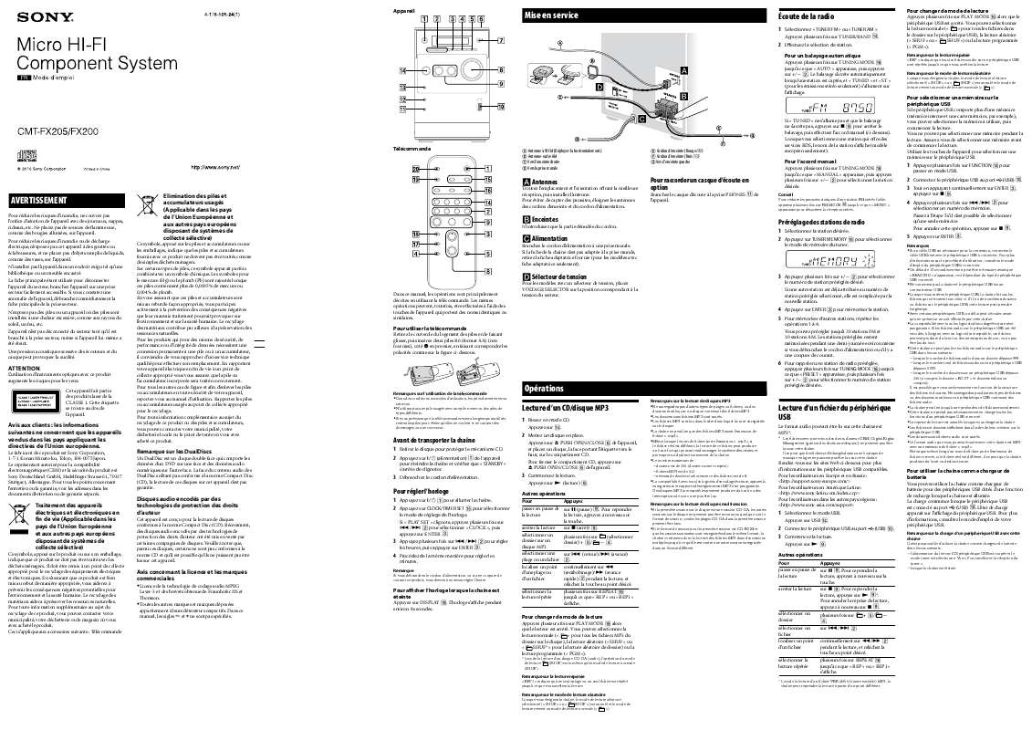 Guide utilisation SONY CMT-FX205  de la marque SONY