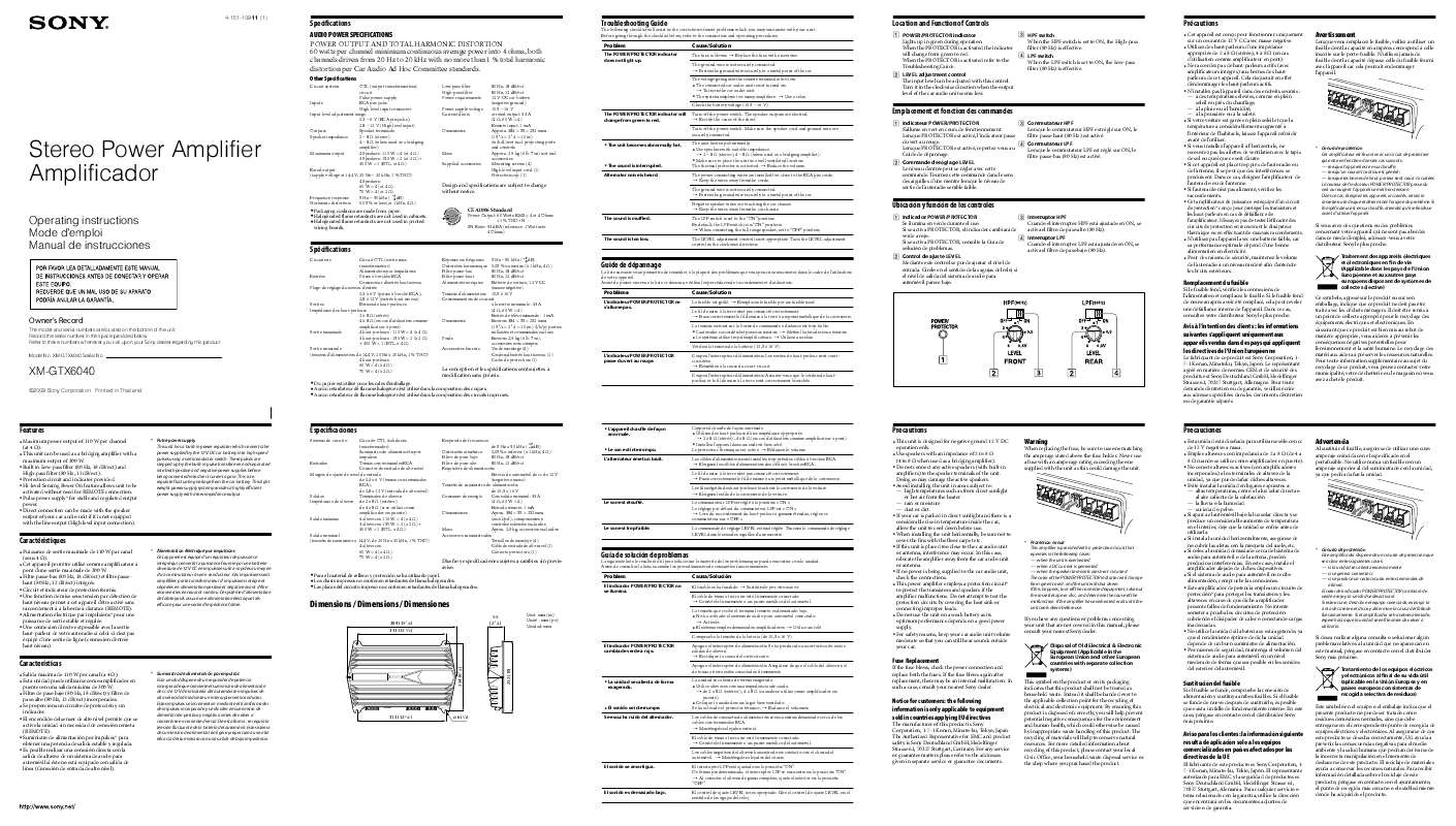 Guide utilisation SONY XM-GTX6040  de la marque SONY