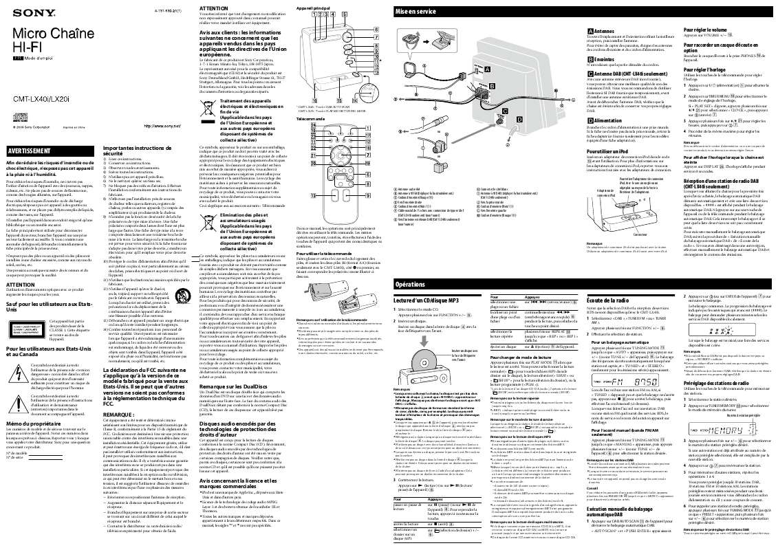 Guide utilisation SONY CMT-LX20I  de la marque SONY