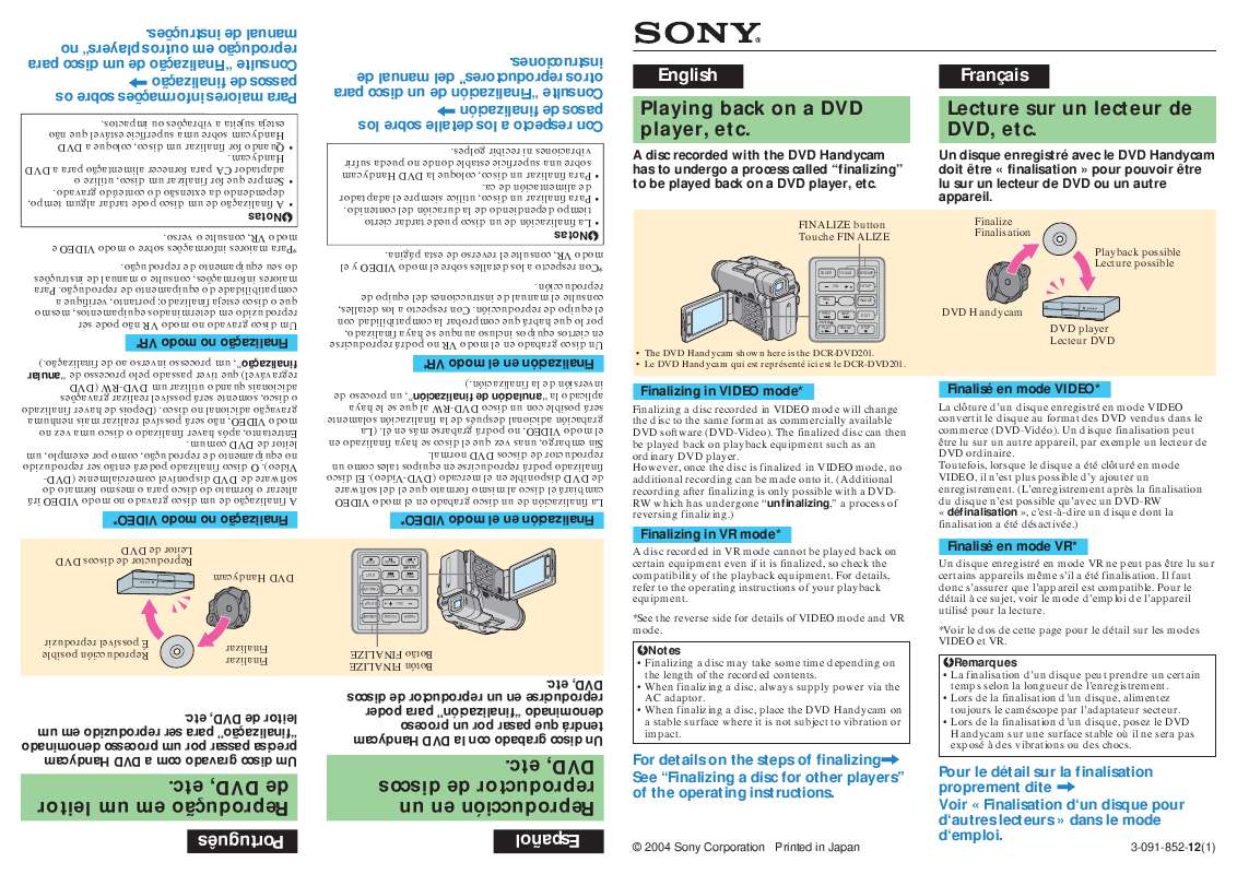 Guide utilisation  SONY HANDYCAM DCR-DVD301  de la marque SONY