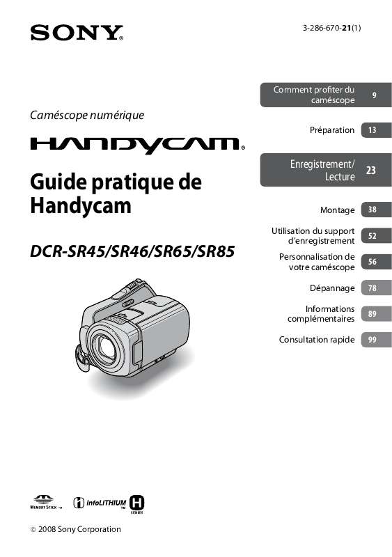 Guide utilisation  SONY HANDYCAM DCR-SR45  de la marque SONY