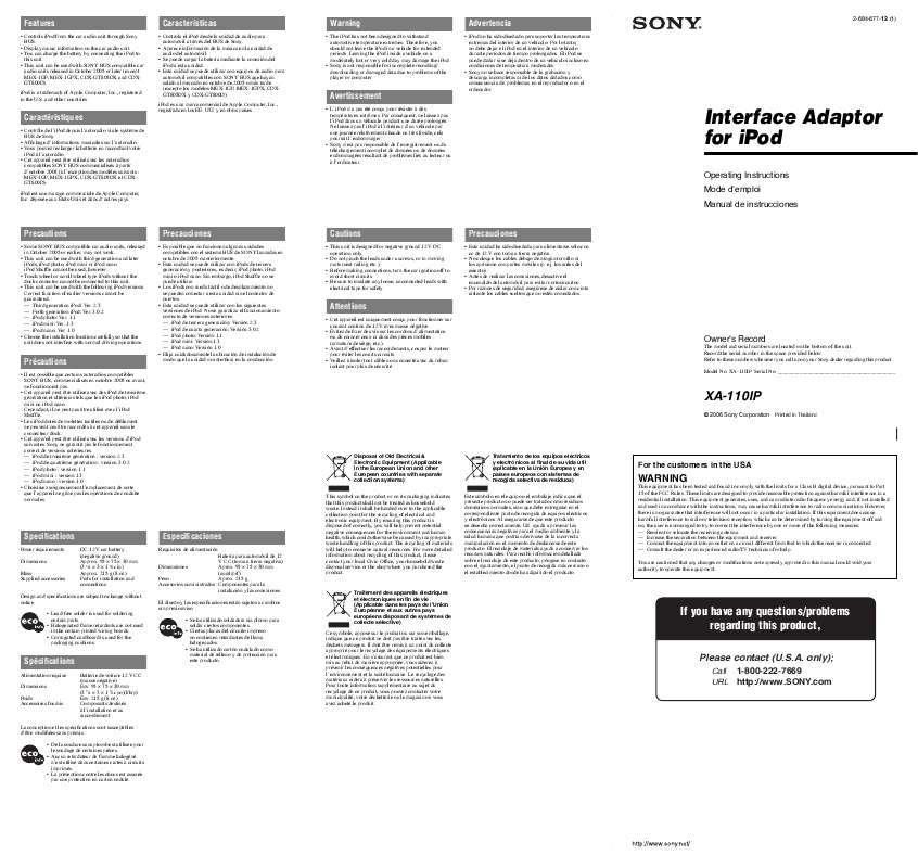 Guide utilisation  SONY XA-110IP  de la marque SONY
