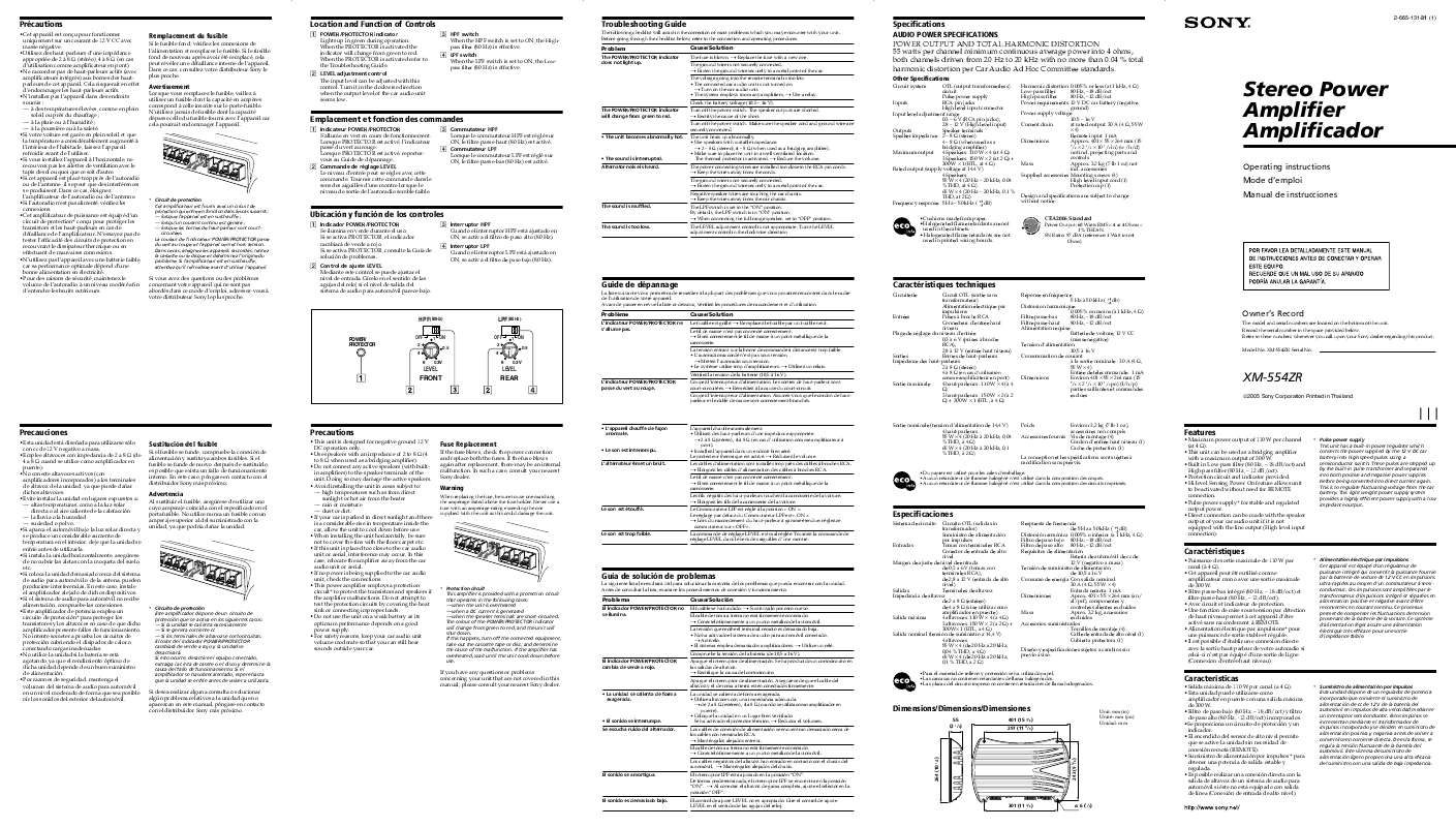Guide utilisation SONY XM-554ZR  de la marque SONY