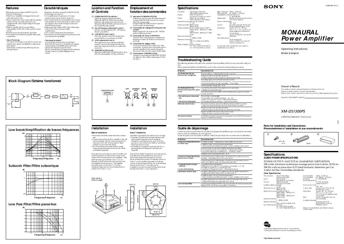 Guide utilisation SONY XM-DS1300P5  de la marque SONY
