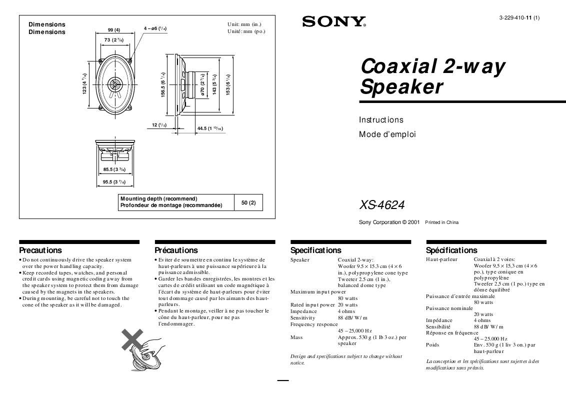 Guide utilisation SONY XS-4624  de la marque SONY