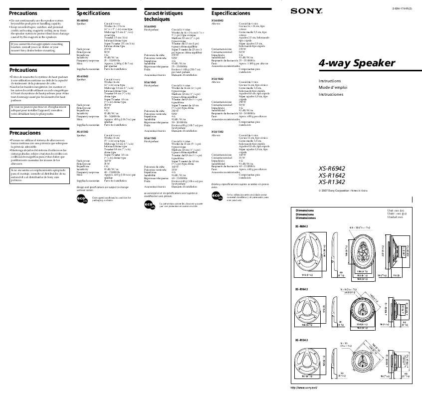 Guide utilisation SONY XS-R1342  de la marque SONY