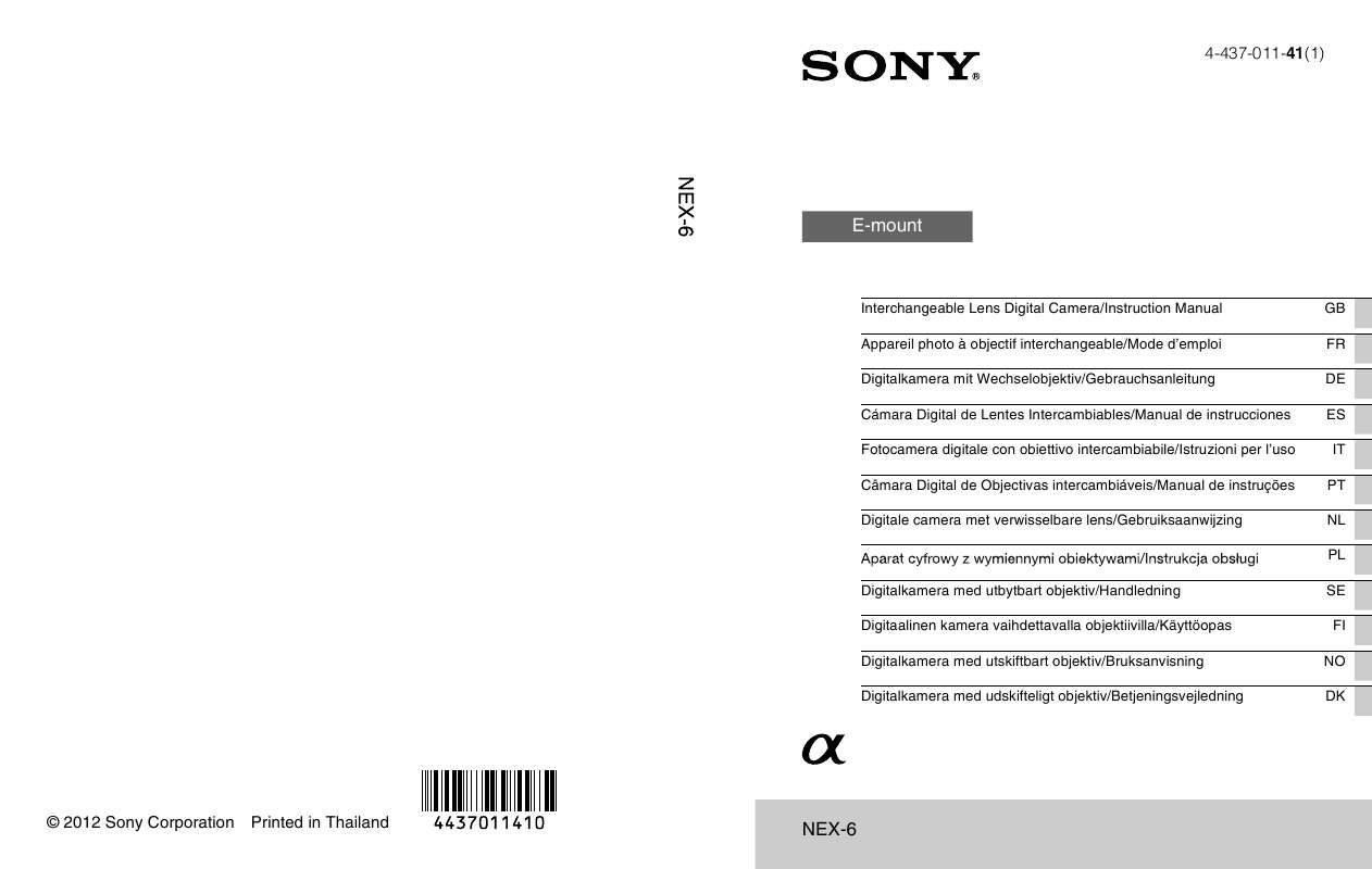 Guide utilisation  SONY HANDYCAM NEX-6L  de la marque SONY