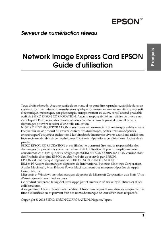Guide utilisation  EPSON B808392  de la marque EPSON