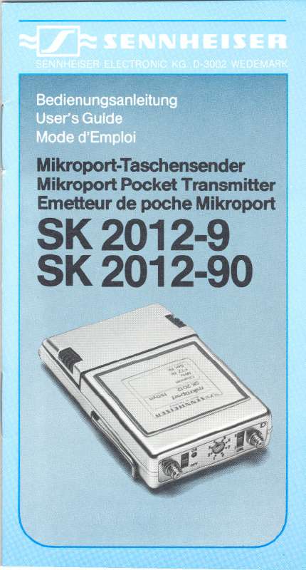 Guide utilisation  SENNHEISER SK 2012-90  de la marque SENNHEISER