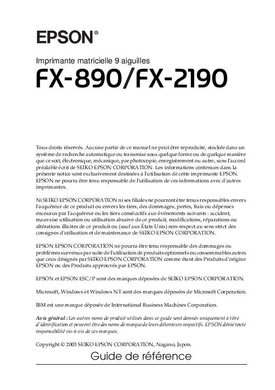 Guide utilisation EPSON FX-2190  de la marque EPSON