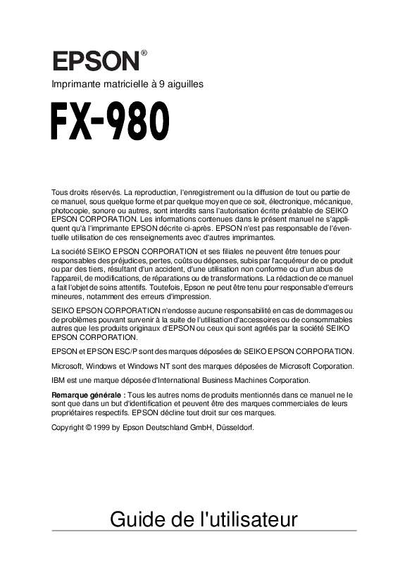 Guide utilisation EPSON FX-980  de la marque EPSON