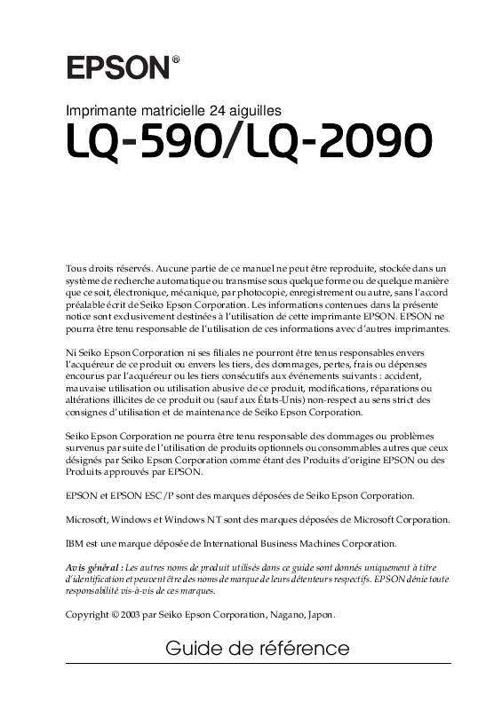 Guide utilisation EPSON LQ-2090  de la marque EPSON