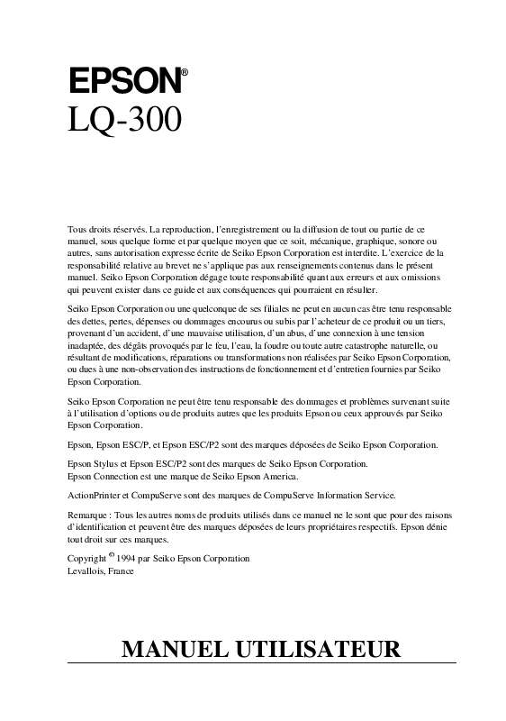 Guide utilisation EPSON LQ-300  de la marque EPSON