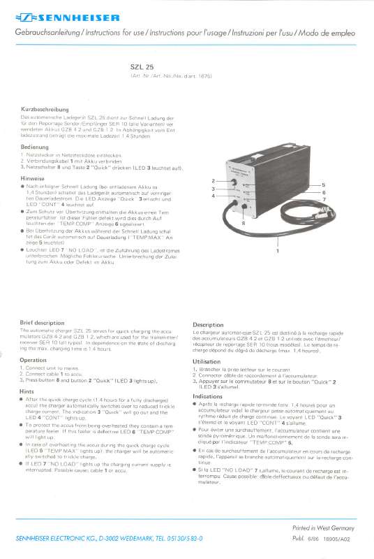 Guide utilisation  SENNHEISER SZL 25  de la marque SENNHEISER